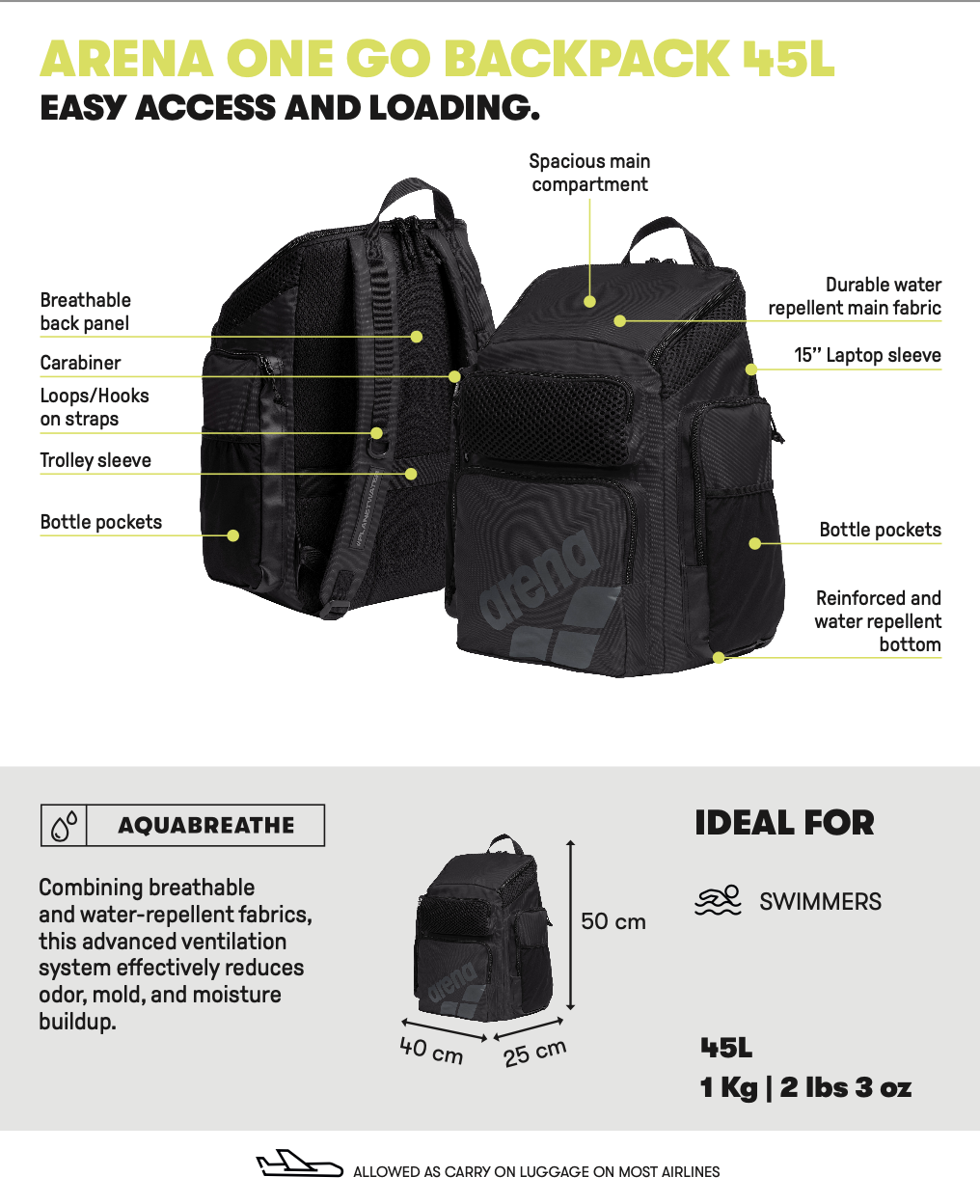 ARENA ONE GO BACKPACK 45L